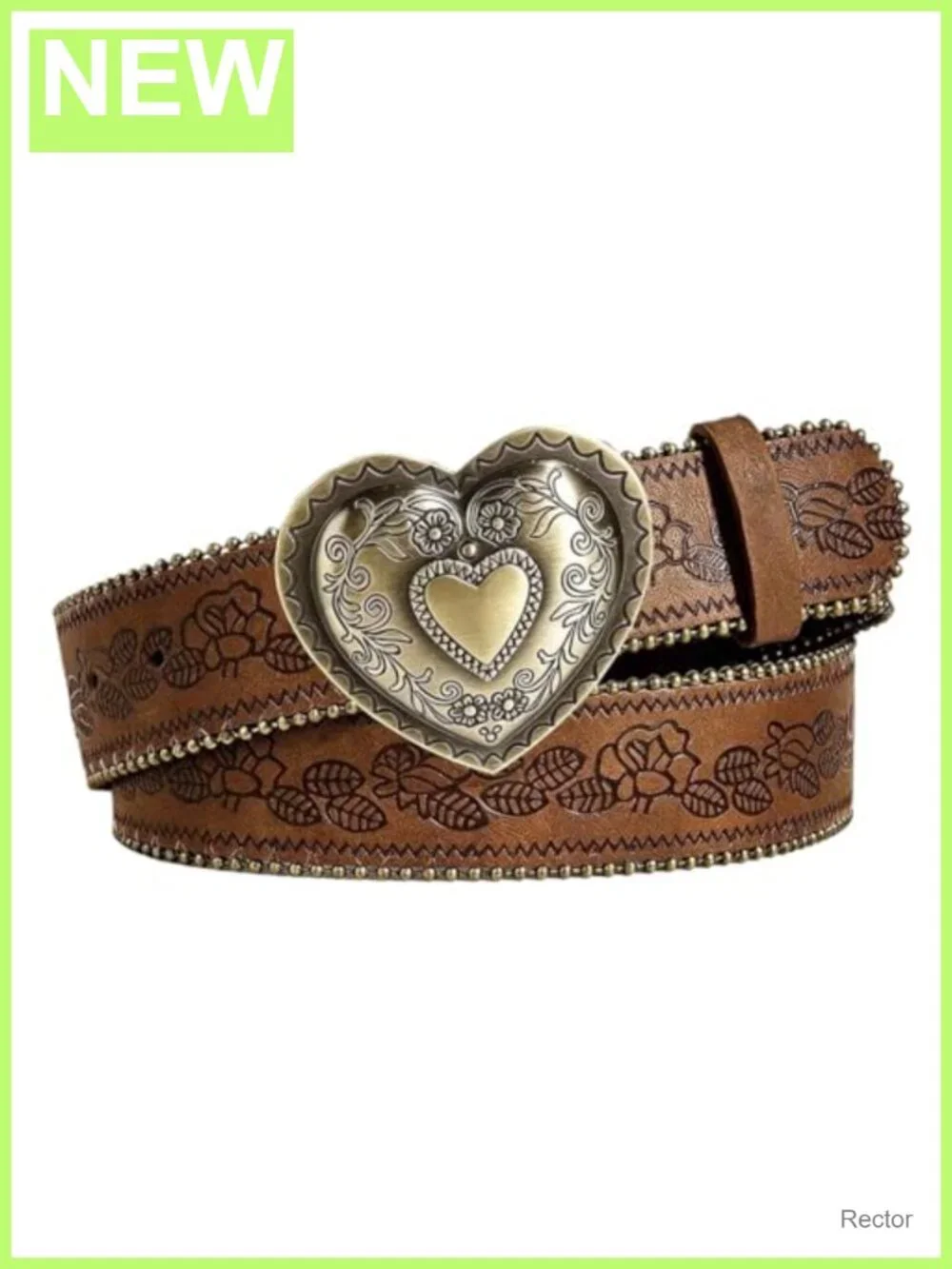 Western Belt with Heart Embossed Buckle, PU Leather, Alloy Buckle, Adjustable